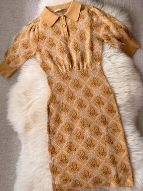 Polo Knit Midi Dress in Mustard Yellow